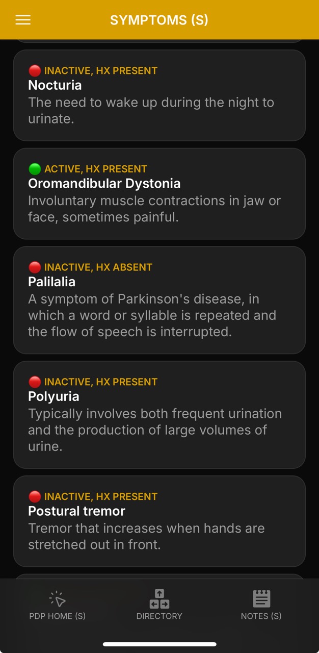 Symptoms Page